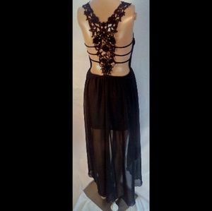 Hi-Lo Chiffon Dress W/ Open Back Lace Detail